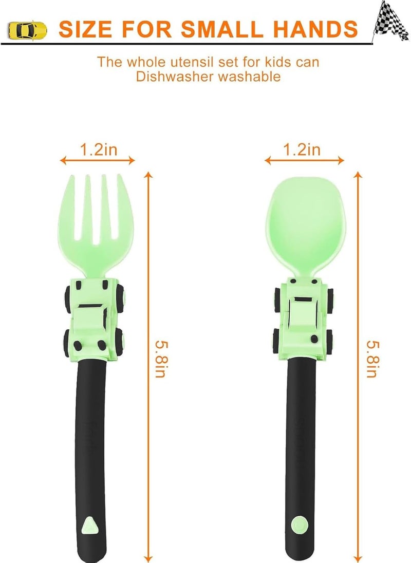 Deinyi Construction Toddler Utensils - Toddler Forks and Spoons - Kids Construction Truck Utensils - Forks and Spoons Silverware Set - Christmas Birthday Gift for 1 2 3 4 5 year old, Green - Image 5